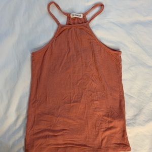 Pink Ribbed racer back tank cropped